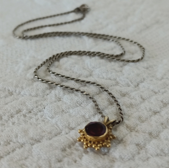 Dainty Ruby Pendant In 22k Gold Vintage Small Gemstone July Birthstone Valentine - Picture 5 of 8